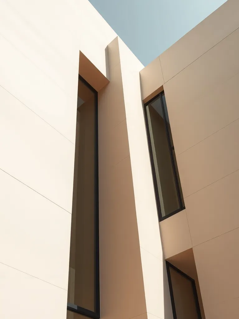 Minimalist architectural lines of a modern building, ivory a